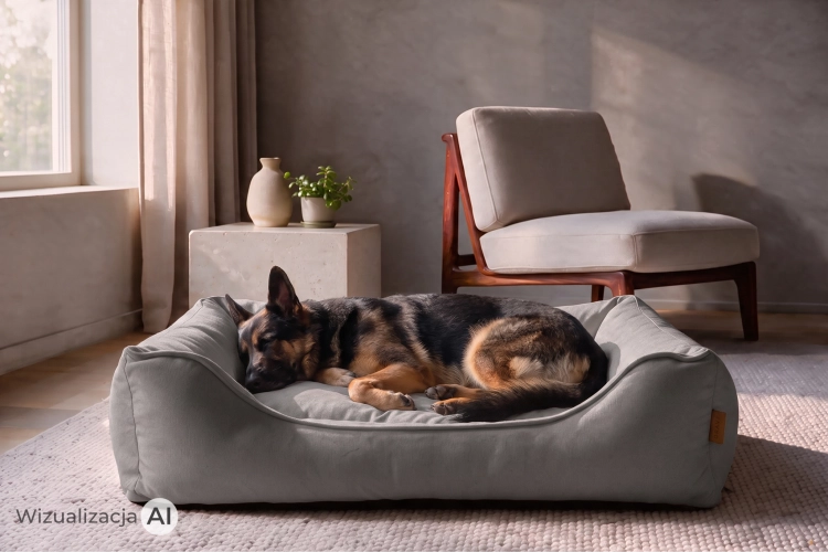Pies odpoczywajĄcy w legowisku ORAVI Avento Ortho 120 x 90 x 28 cm, antracyt - w salonie w stylu soft loft